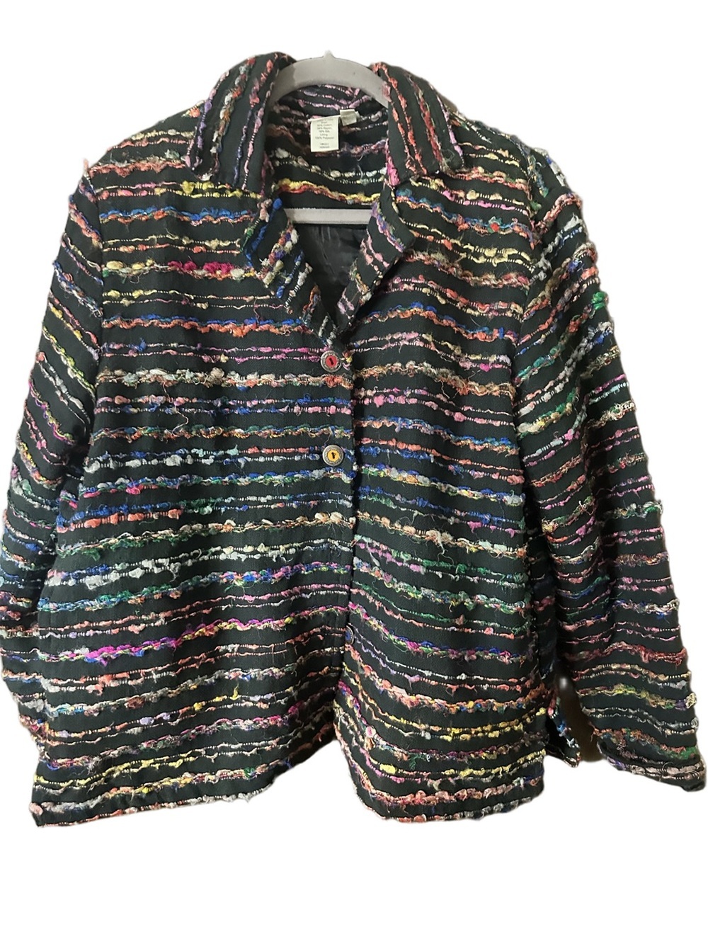 VTG Coldwater Creek Medium Blazer Grandma 3D Knit Buttoned Colorful Pride Sz L